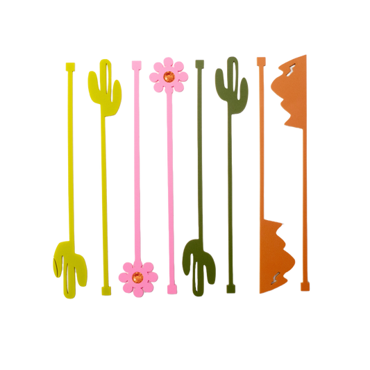 Cactus Mountain Western Acrylic Swizzle Drink Stirrers