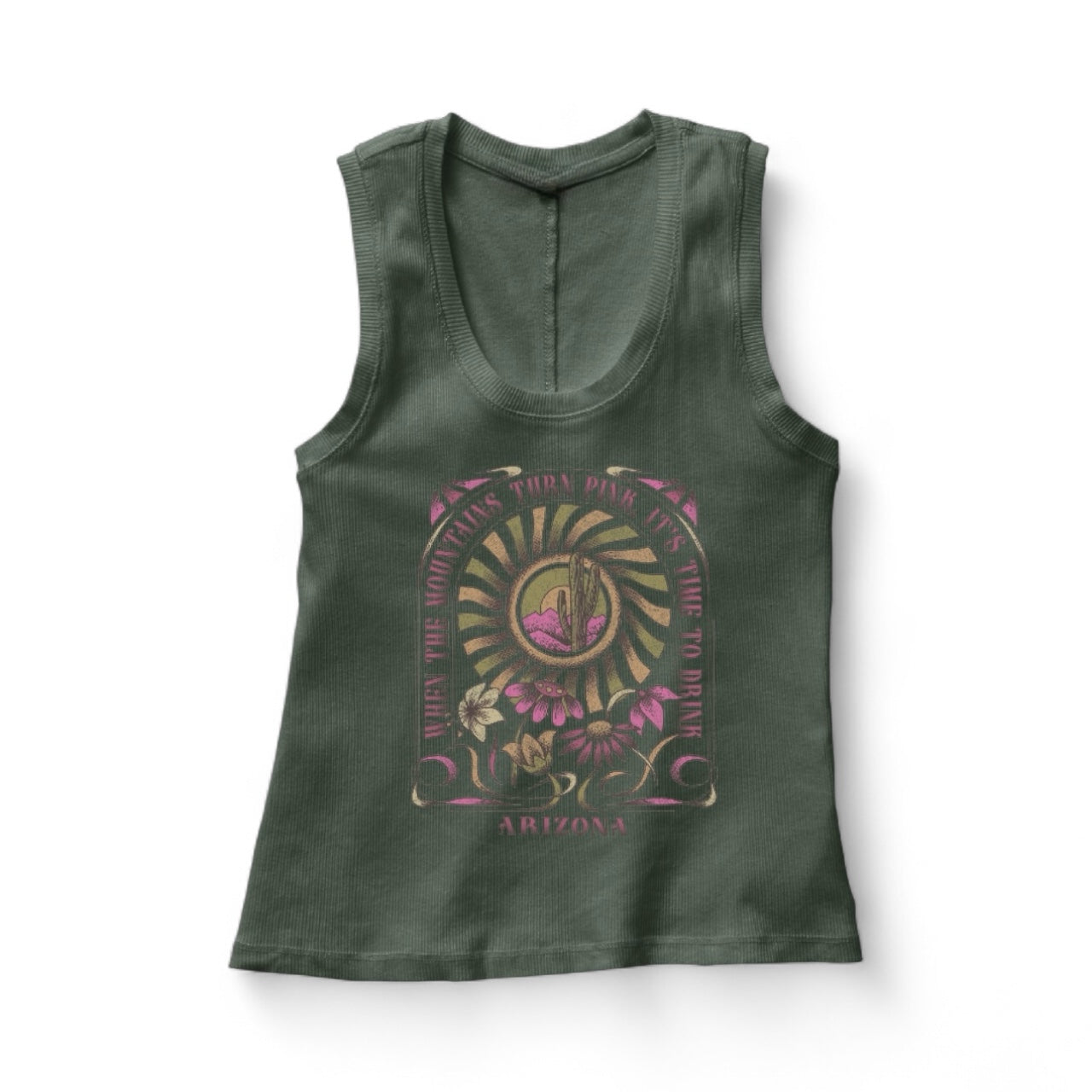 AZ Ribbed U neck Tee - When the Mountain Turns Pink