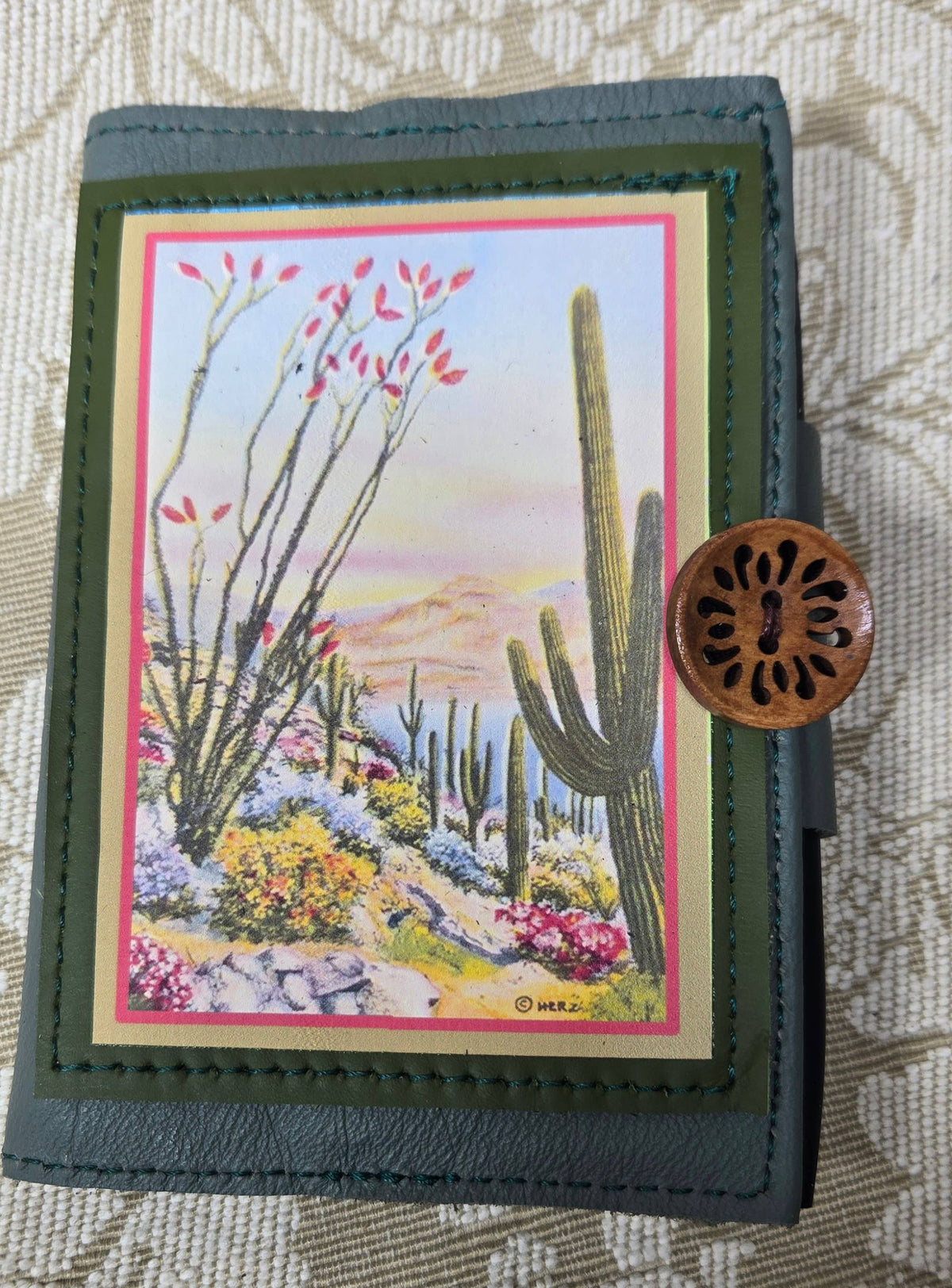 Reclaimed Leather Notebook with a Cactus Themed Patch