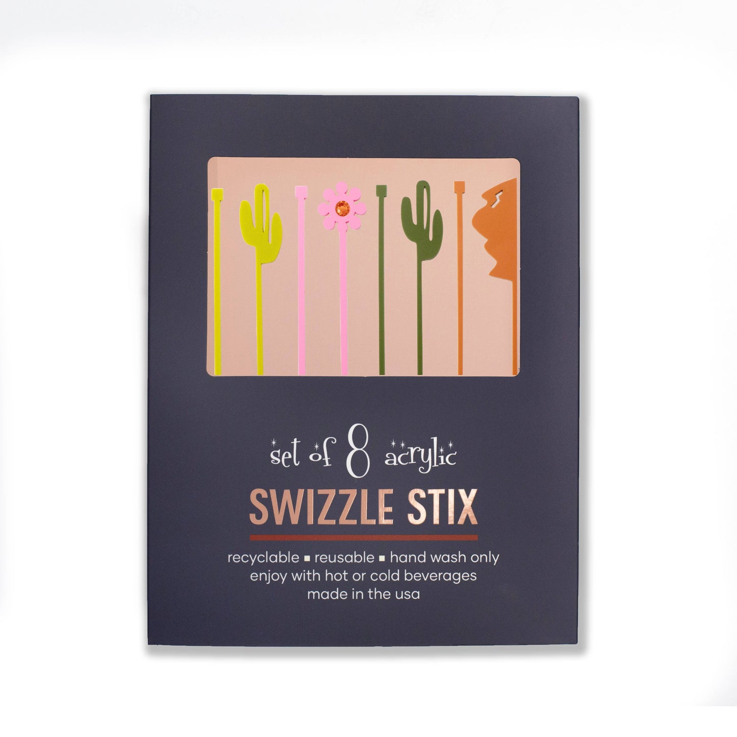 Cactus Mountain Western Acrylic Swizzle Drink Stirrers
