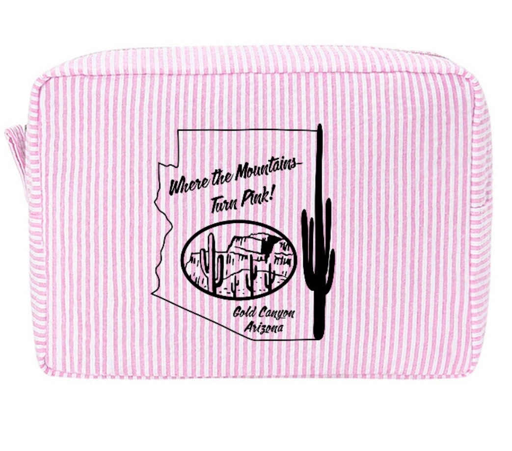 Pink Pinstriped Makeup Bag