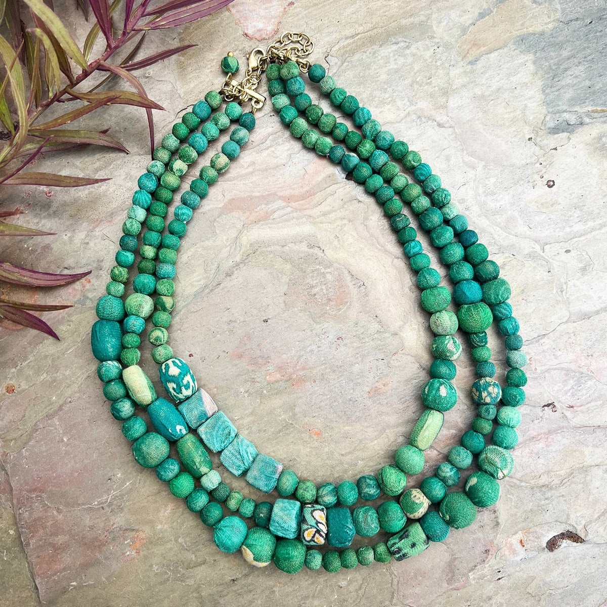 Kantha Necklace Triple Strand