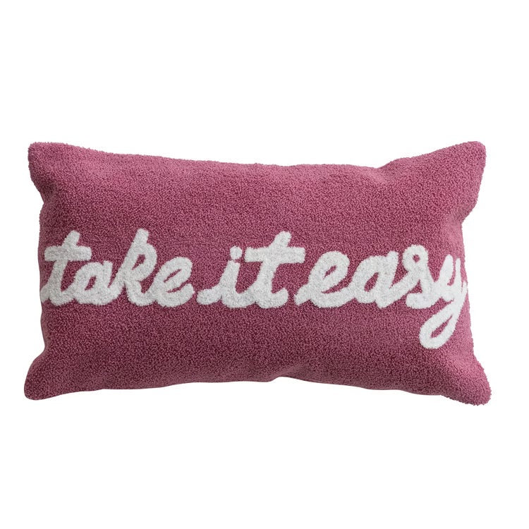 "Take it Easy" Cotton Lumbar Pillow w Embroidery