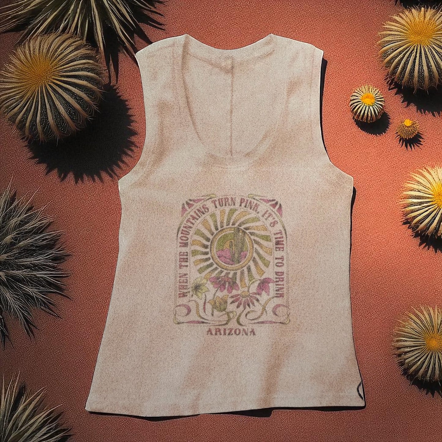 Ribbed U neck Tee -Flower Power When the Mountain is Pink AZ