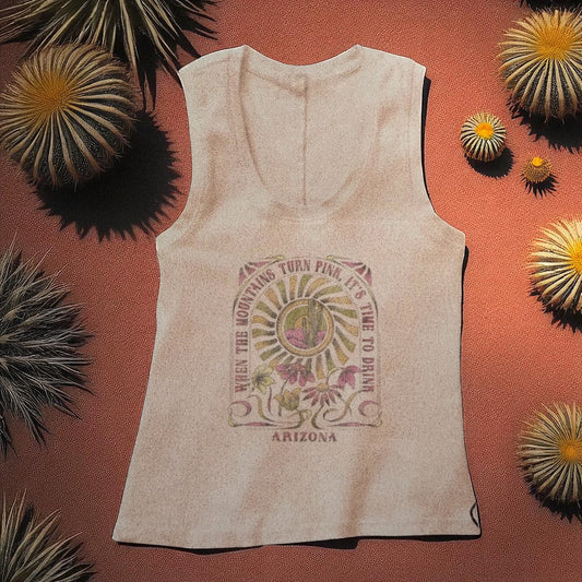Ribbed U neck Tee -Flower Power When the Mountain is Pink AZ