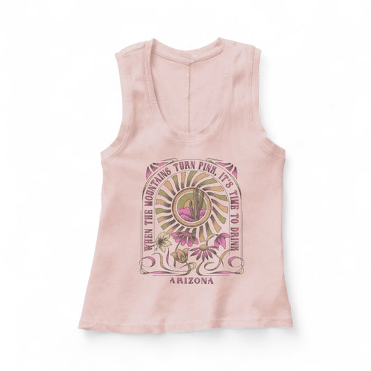 Ribbed U neck Tee -Flower Power When the Mountain is Pink AZ