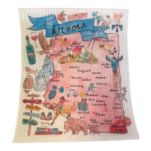 State Map AZ Souvenir Organic Swedish Dishcloth