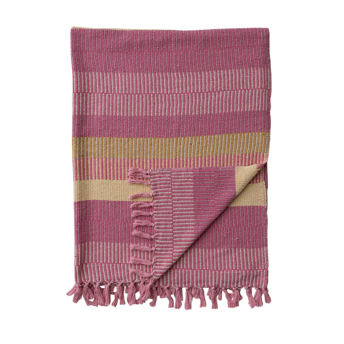 Woven Recycled Cotton Blend Throw w Striped Design