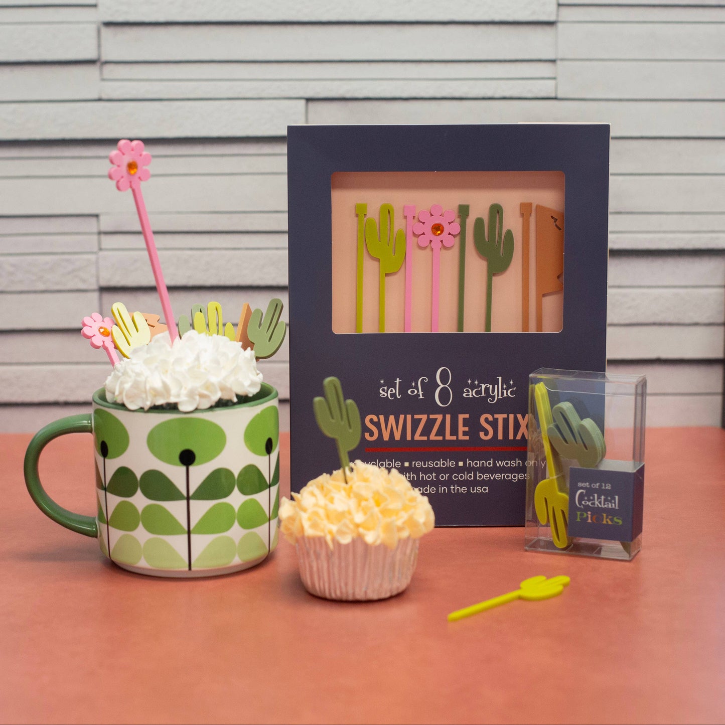 Cactus Mountain Western Acrylic Swizzle Drink Stirrers