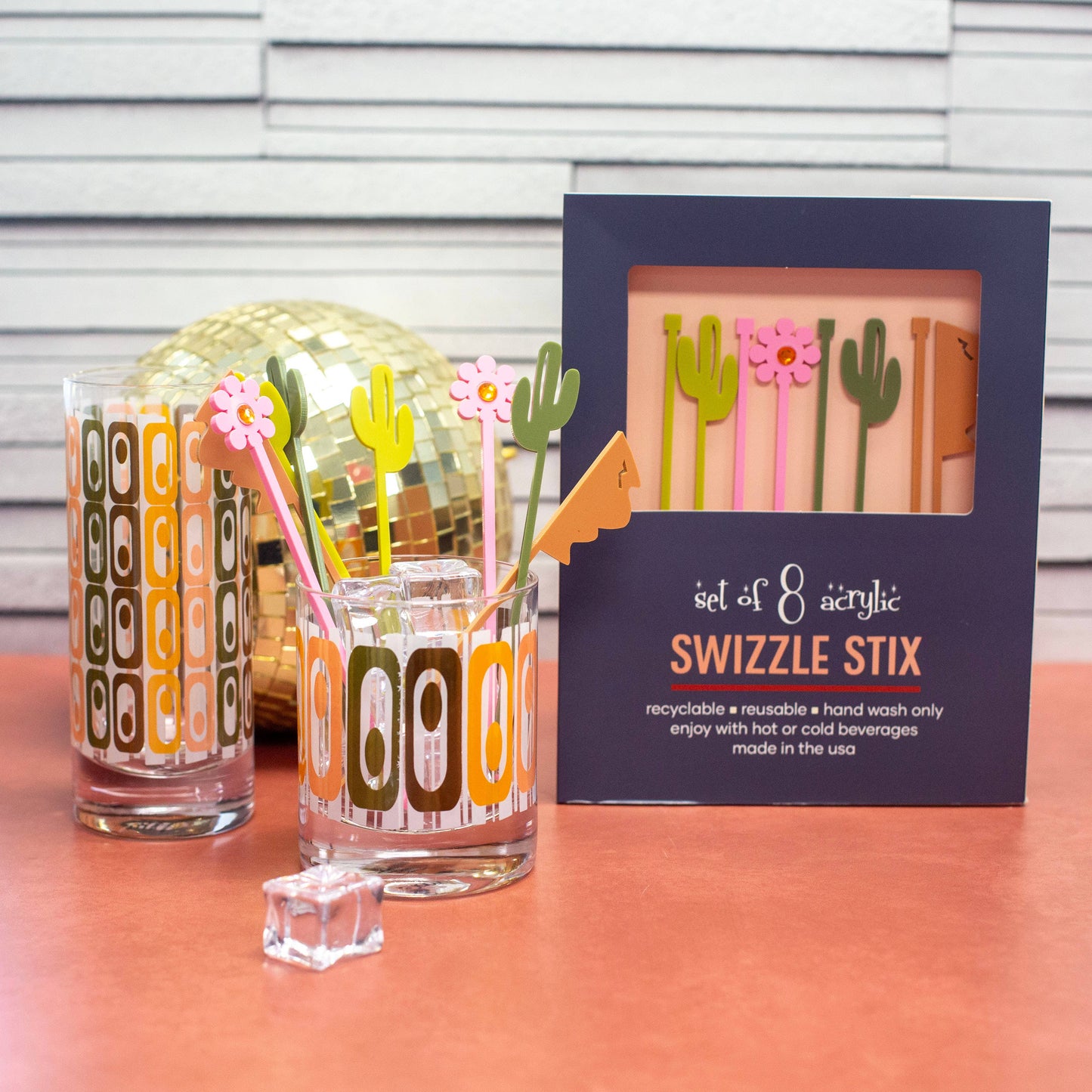 Cactus Mountain Western Acrylic Swizzle Drink Stirrers