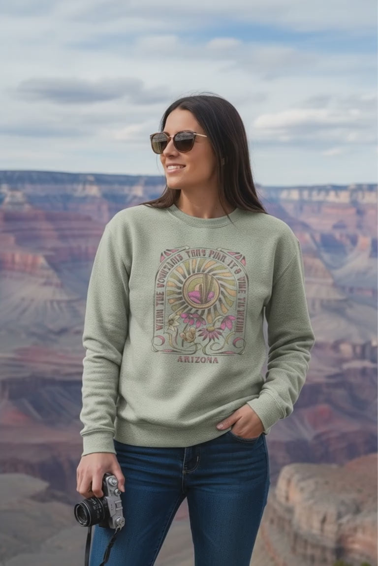 Weathered Crew-Flower Power-AZ When The Mountains Turn Pink, It’s Time to Drink!”